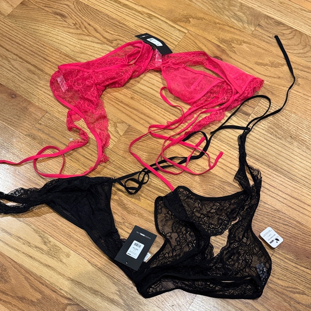 Fashion Nova Red and Black Lace Bra Set